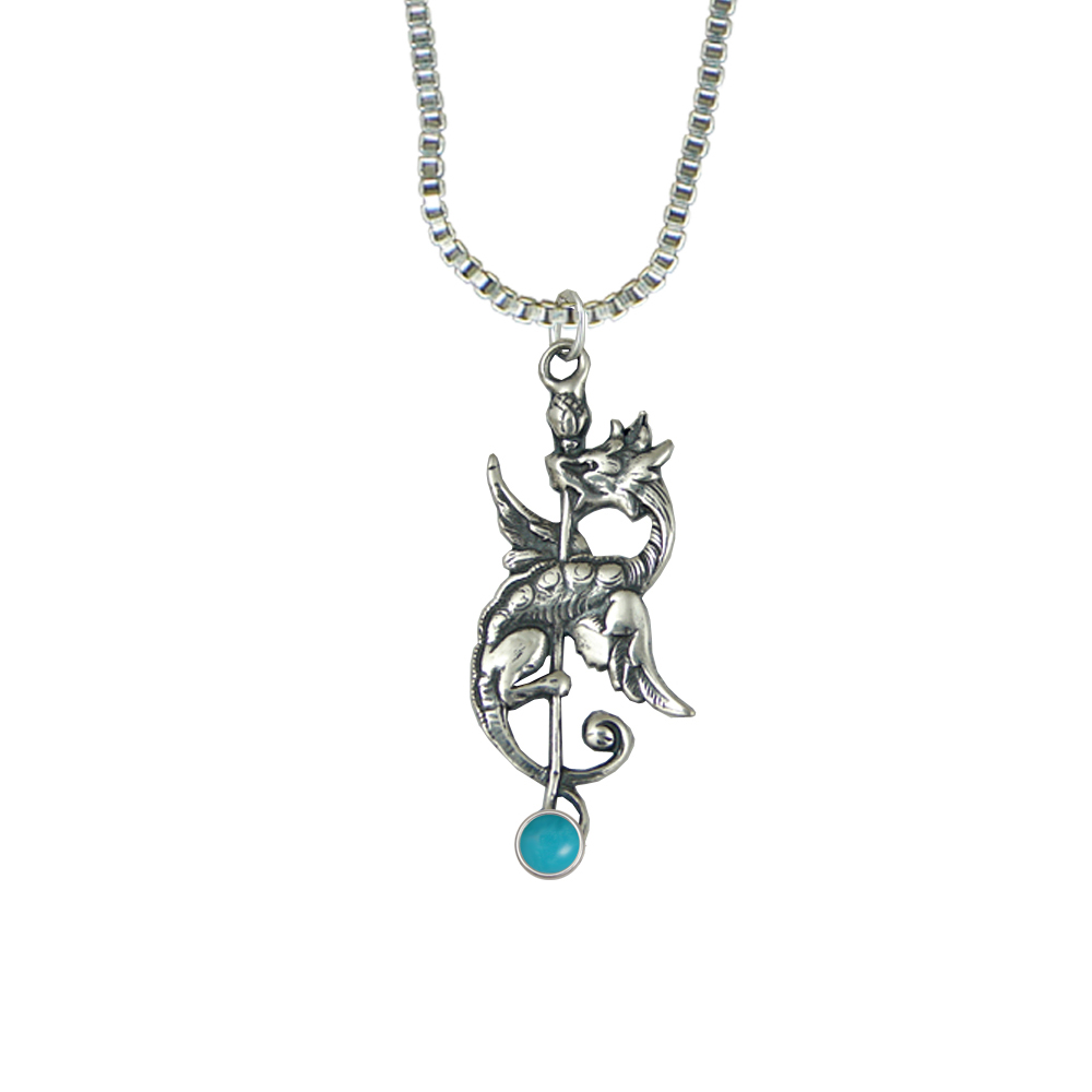 Sterling Silver Royal Dragon Pendant With Turquoise